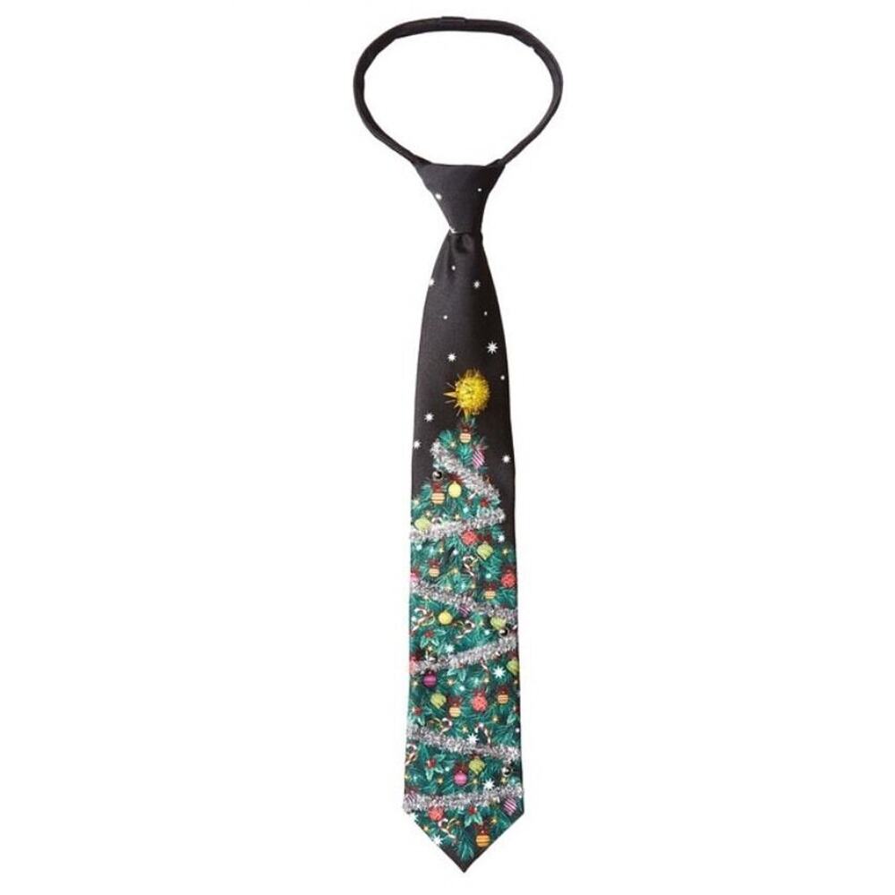 NEW Mens Deck the Tree 3D Satin Ugly Christmas Neck Tie‎ Black Jingle Bells